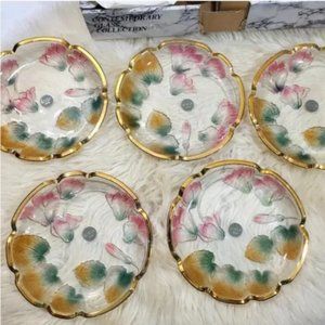 SOGA Japan Contemporary Glass Floral Plate Set